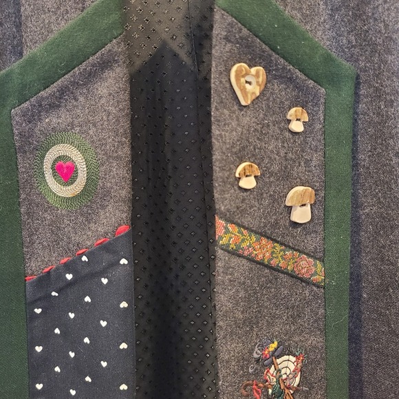 Vtg German wool blend Hammerschmid Gray blazer Mushrooms Octoberfest Euro Sz 36 - Picture 5 of 13